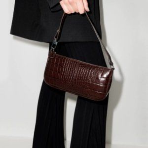 BY FAR RACHEL Croc-embossed leather SHOULDER BAG in Brown MSRP$460